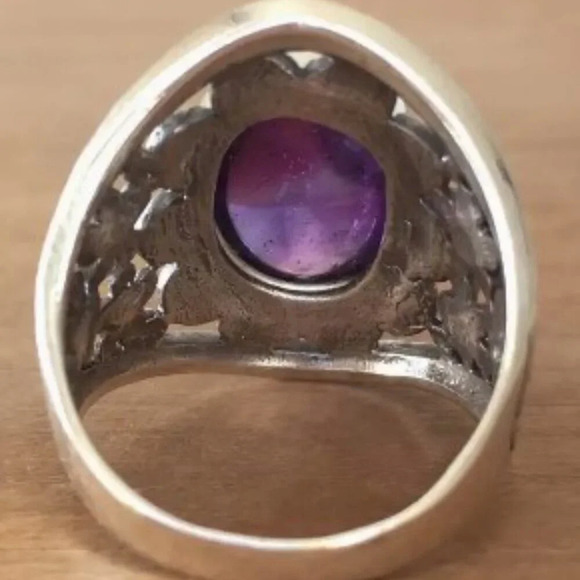 Vintage Alloy & Crystal Silver-toned Purple Amethyst Ring Floral Design Size 8 - Picture 4 of 7
